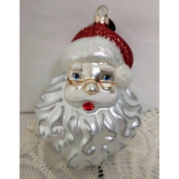 Glass Jolly Santa Claus Christmas Ornament 4" High - Picture 2 of 4